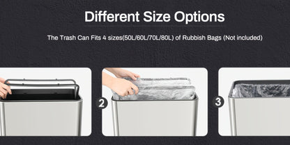 Touchless Trash Can with Motion Sensor 18.5 Gallon 60L, -Close Lid, Brushed Stainless Steel, Bag Holder