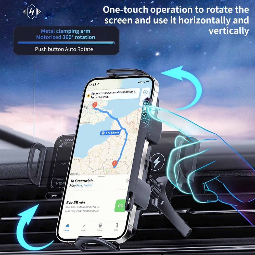 Wireless Charging Car Mount 15W Fast Charge – Universal Phone Holder for iPhone 15 14 13 12 11 8 X, Samsung Galaxy S24 S23 Note20 Fold 5 Fold 6, Supports Folding Screen Smartphones