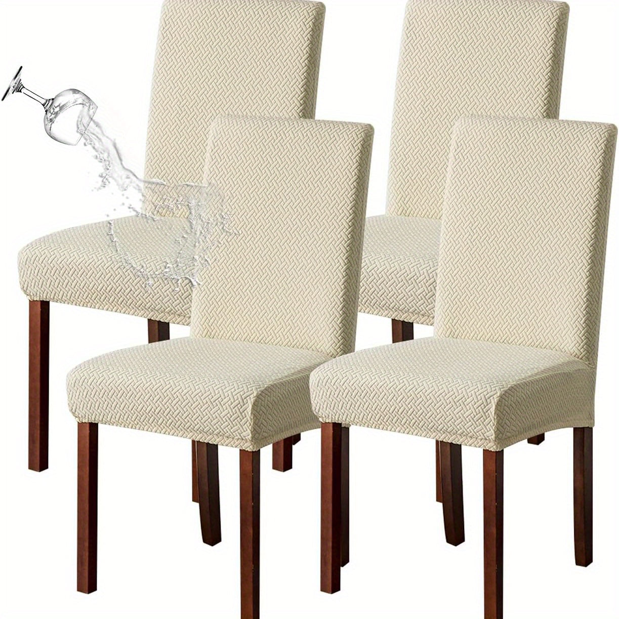Textured Stretch Dining Chair Covers in Beige, Gray, Chocolate, Black, Khaki or Burgundy, Four- or Six-Piece Sets