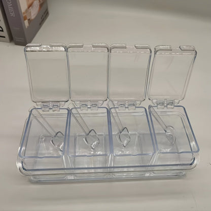 Kitchen Seasoning Storage Box Set of 4 - Transparent Multi-Grid Moisture-Proof Spice Organizer with Flip Lid, Airtight Condiment Container for Home Kitchen Apartment