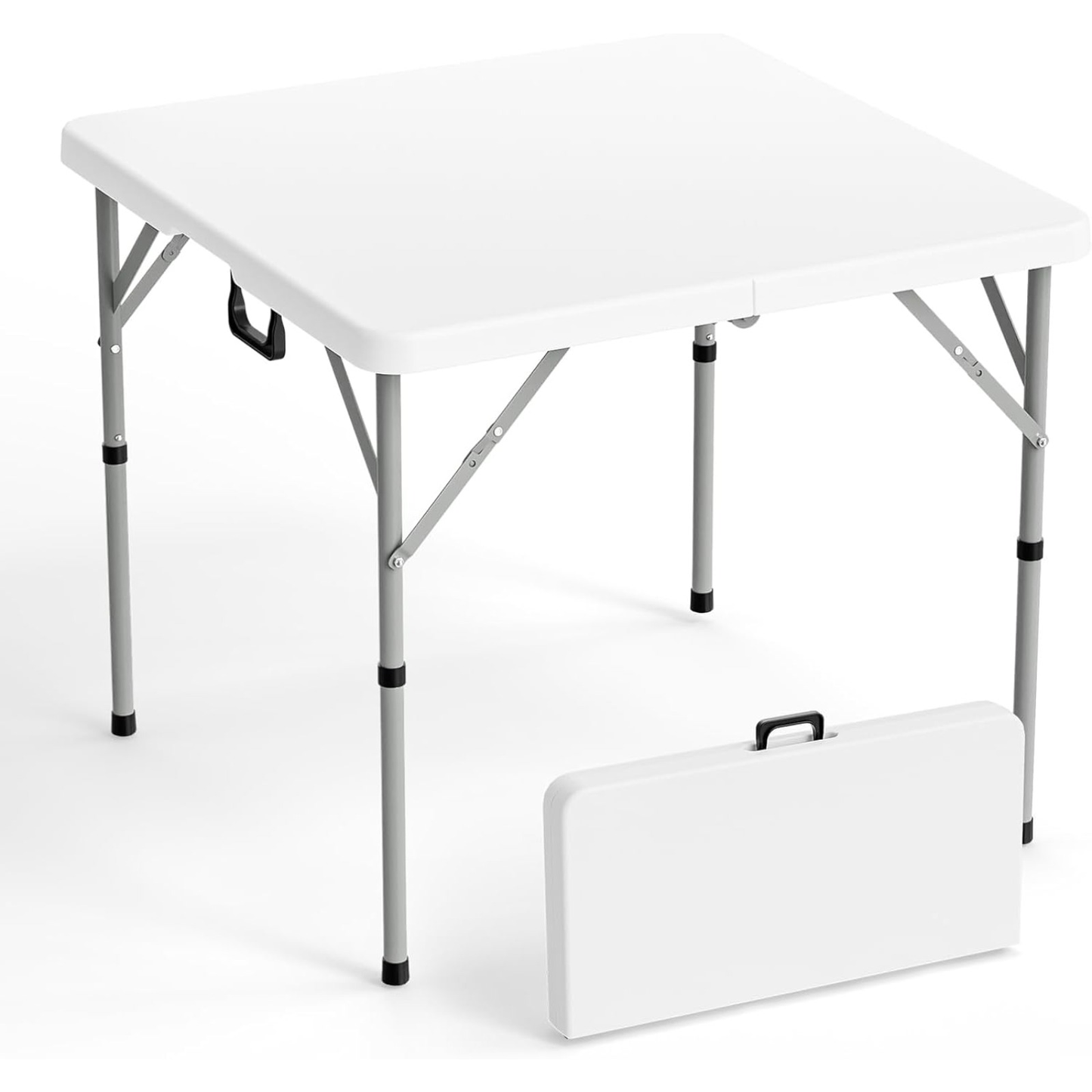 Portable Square Bi-Fold Table with Carry Handle in Black or White, Approximately 34 Inches Wide