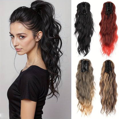 Hair Extensions Water-Wave 16-Inch Synthetic Ponytail with Claw Clip and Eight Color Options for Quick Attachment