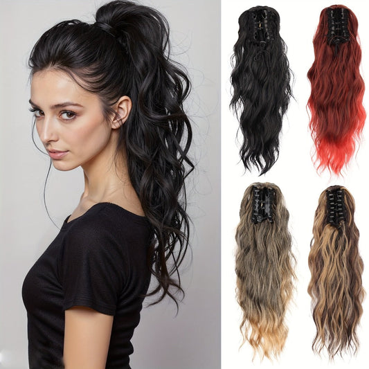 Hair Extensions Water-Wave 16-Inch Synthetic Ponytail with Claw Clip and Eight Color Options for Quick Attachment