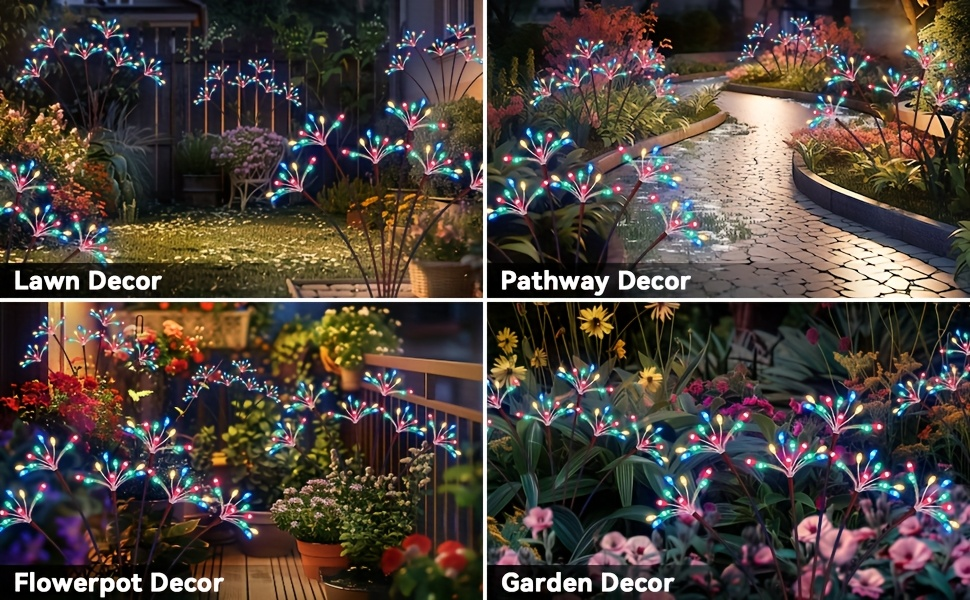Solar Garden Lights Outdoor 4 Pack Twinkling Swaying Firework LED Stake Lights 2 Modes – Decorative Solar Path Lights for Yard Patio Flowerbed Camping Christmas Party Decor
