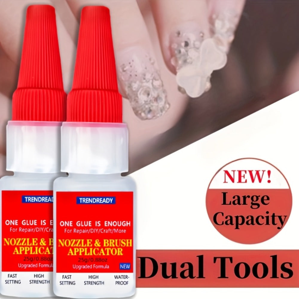 Nail Glue Salon Grade Super Glue 2-Pack – Heavy Duty Clear Adhesive for Artificial Nails, Multi-Surface Repairs, Waterproof with Dropper & Brush, Non-Yellowing