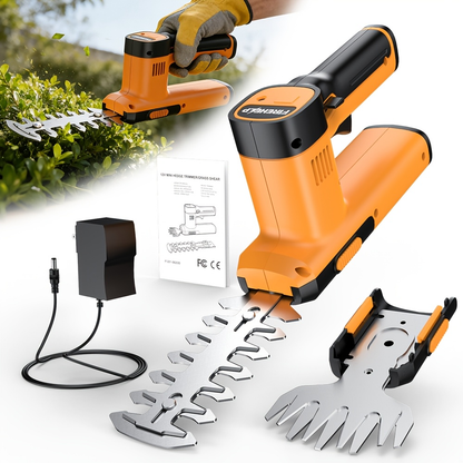 Electric Hedge Trimmer 2-in-1 Cordless with Rechargeable Lithium Battery, Brushless Motor Pruning Shears & Grass Shrub Cutter for Garden, Lawn, Yard & Branch Trimming – Gift for Men