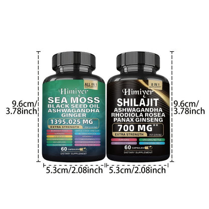 Sea Moss & Shilajit Bundle 6 Bottles – Sea Moss 350mg, Shilajit 300mg & Ashwagandha 200mg | 3-Month Herbal Supplement Kit for Energy, Vitality & Immune Support | All-in-One Wellness Value Pack