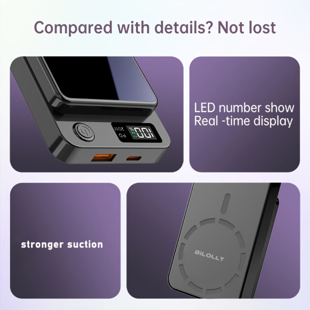 Power Bank Magnetic 10000mAh or 15000mAh with 15W Wireless, 22.5W Wired, USB-C and LED Display