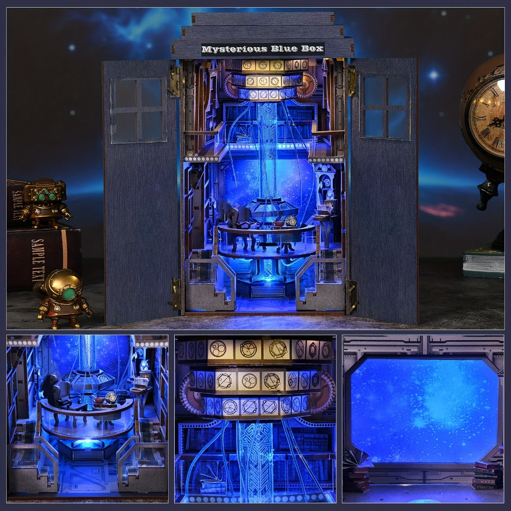 Mysterious Blue Box Book Nook Kit CH08 with 368-Piece Fantasy Workshop Scene and Touch-Controlled Blue Light