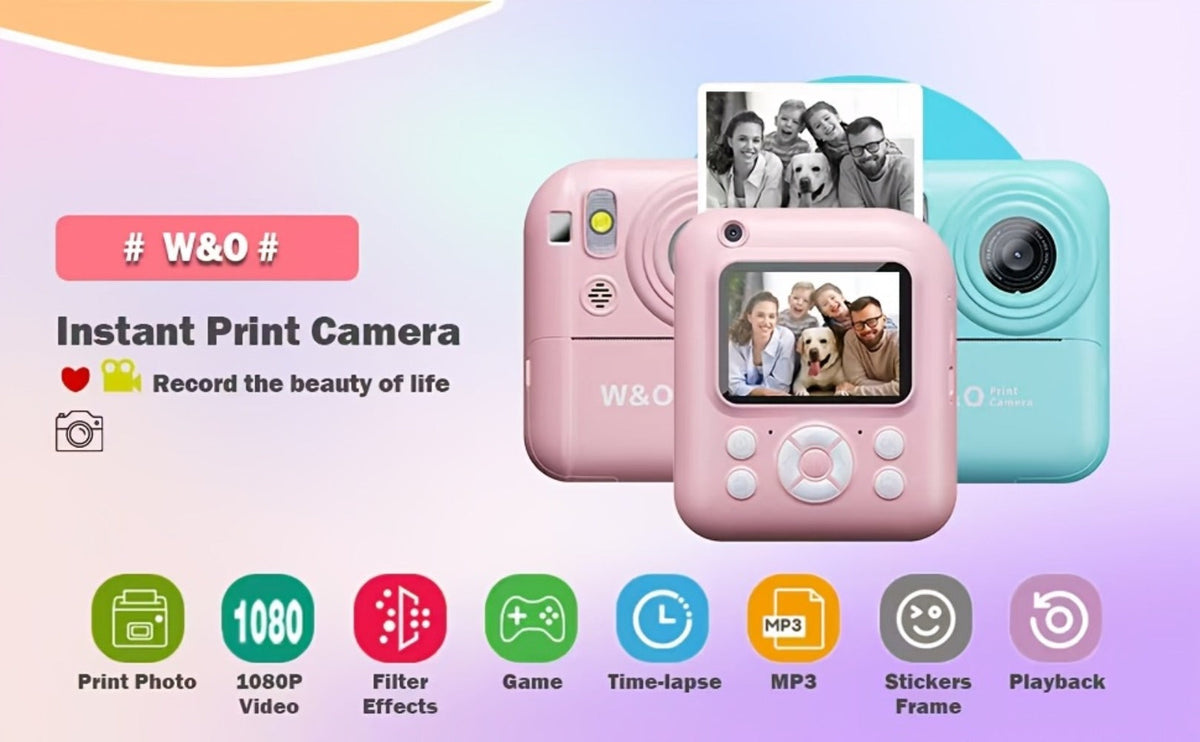 Instant Print Digital Camera for Kids Ages 3-12, 1080P, 2.4" Screen, 3 Rolls Print Paper & 32GB Card Included