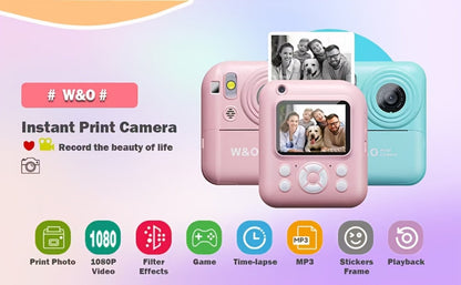 Instant Print Digital Camera for Kids Ages 3-12, 1080P, 2.4" Screen, 3 Rolls Print Paper & 32GB Card Included