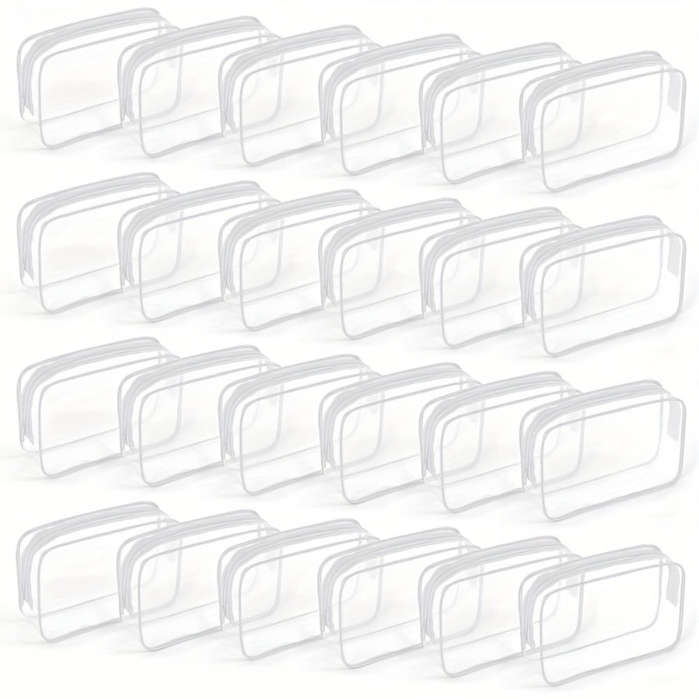 Twenty-Four Clear Zipper Toiletry Pouches, 7 by 4.7 by 2 Inches, in White or Rose Red Options