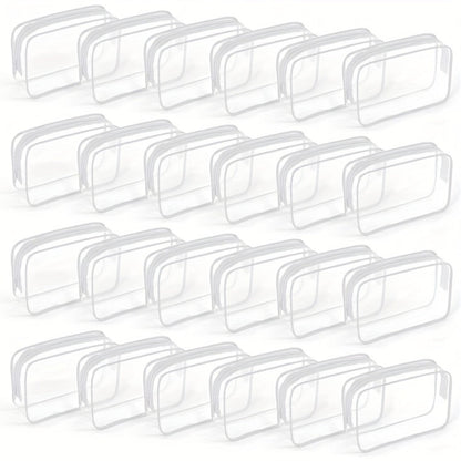 Twenty-Four Clear Zipper Toiletry Pouches, 7 by 4.7 by 2 Inches, in White or Rose Red Options