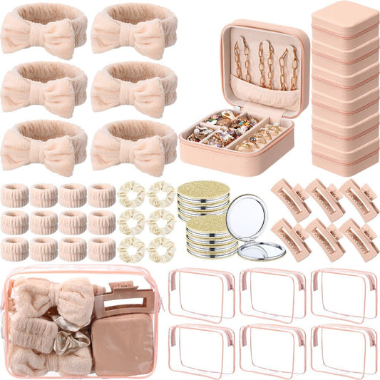 Spa Party Favors Set 48pcs for Women – Sleepover Party Supplies with Headband, Wristband, Scrunchies, Hair Clip, Jewelry Case, Makeup Bag & Mirror, Bridesmaid Proposal Gift, Girls Night Return Gifts