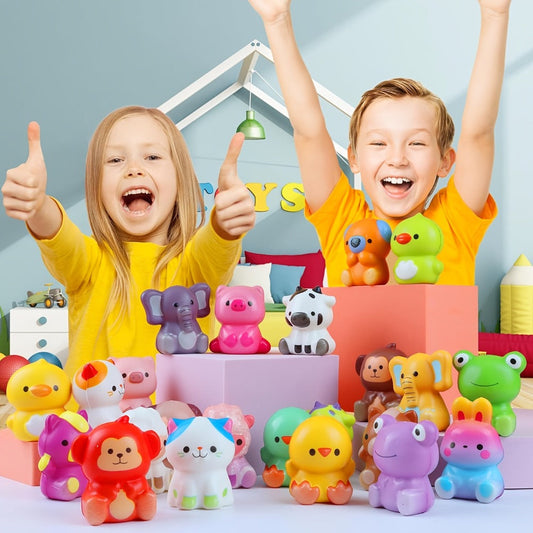 Cute Animal Soft Toys 24 Pcs – Mini Kawaii Animal Squeeze Toys for Kids Birthday Party Favors, Classroom Prizes, Valentine's Day Gifts, Goodie Bag Stuffers for Boys & Girls
