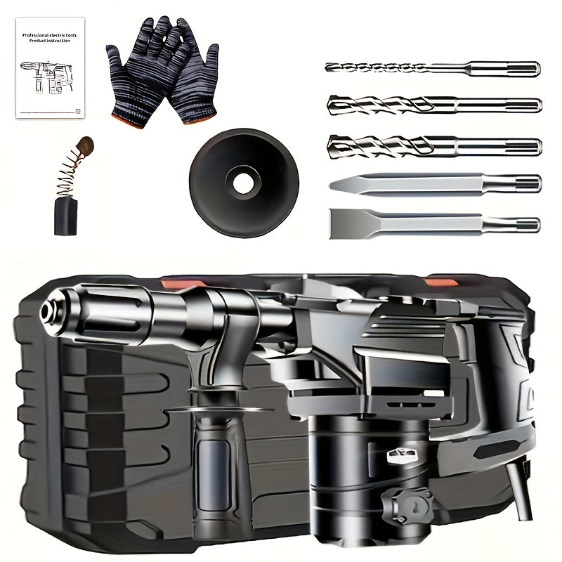 Hammer Drill 1100W 3-in-1 Multi-Function Electric Drill, Rotary Hammer & Chisel, Variable Speed, Heavy Duty for Concrete Wall Wood Metal Drilling, Includes Drill Bits, Accessories & Tool Box