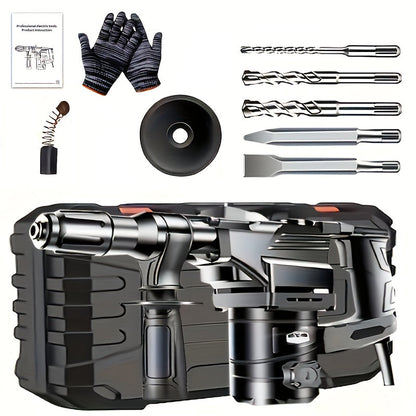 Hammer Drill 1100W 3-in-1 Multi-Function Electric Drill, Rotary Hammer & Chisel, Variable Speed, Heavy Duty for Concrete Wall Wood Metal Drilling, Includes Drill Bits, Accessories & Tool Box