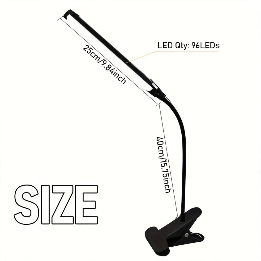 Clip-On LED Desk Lamp with 38cm Light Bar, 40cm Gooseneck, USB Inline Controller and Three Light Colors