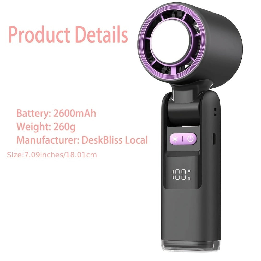 Foldable Handheld Fan with Contact Cooling Plate, Digital Display, 1-100 Speeds and Six Styles