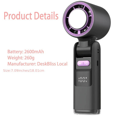 Foldable Handheld Fan with Contact Cooling Plate, Digital Display, 1-100 Speeds and Six Styles