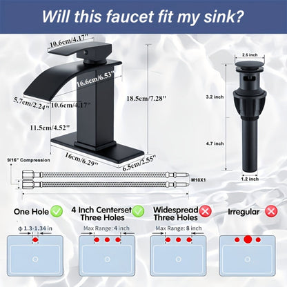 Single-Handle Waterfall Bathroom Faucet with Deck Plate, Drain Options and Single or Two-Piece Finishes