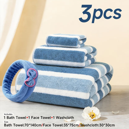 Towel Set 1, 3 or 10 Piece Polyester Striped Options with Bath, Face and Hand Towels for Home and Guest Use