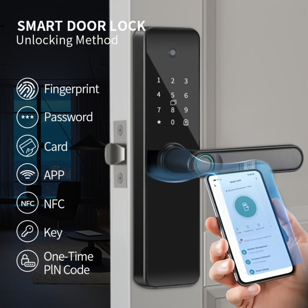 Fingerprint Smart Door Lock with WiFi App Keypad – 4-in-1 & 7-in-1 Keyless Entry, Wide-Angle Camera Option, Cat Eye Style, No Key Needed, for Home Rental Airbnb Office Hotel, iOS Android, Black