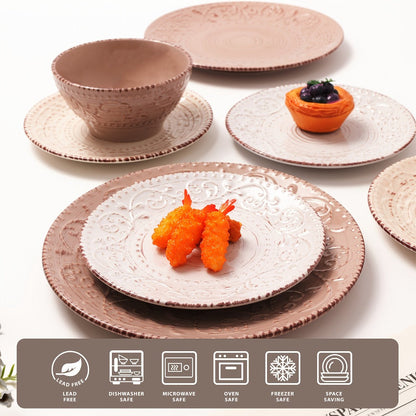 Sixteen-Piece Ceramic-Style Dinnerware Set for Four in White-Blue or Milky-White Coffee Colors