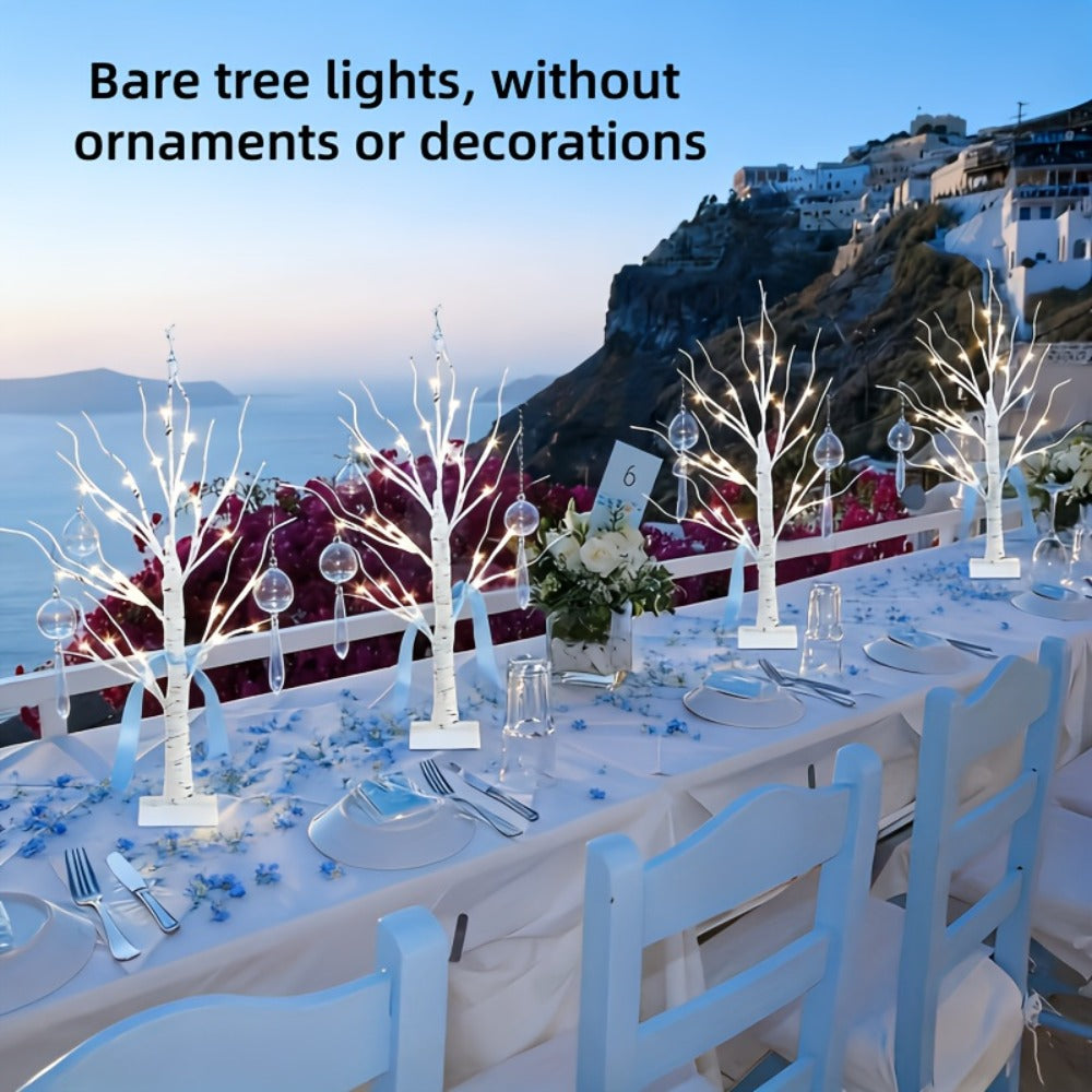 LED Illuminated Birch Tree Decoration – Battery-Powered Warm White Glowing Birch Trees for Wedding, Home, Fireplace & Indoor Gatherings – Freestanding Decorative Light Display, 4 or 6 Pack
