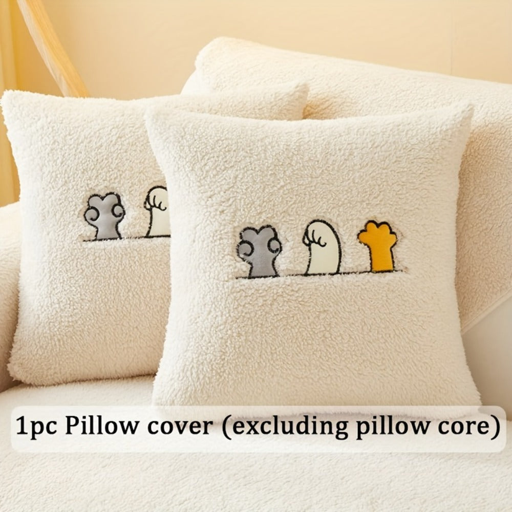 Sofa Cover Thick Plush Shearling Panels with Animal and Bone Embroidery and Non-Slip Feature for 2 to 4 Seats