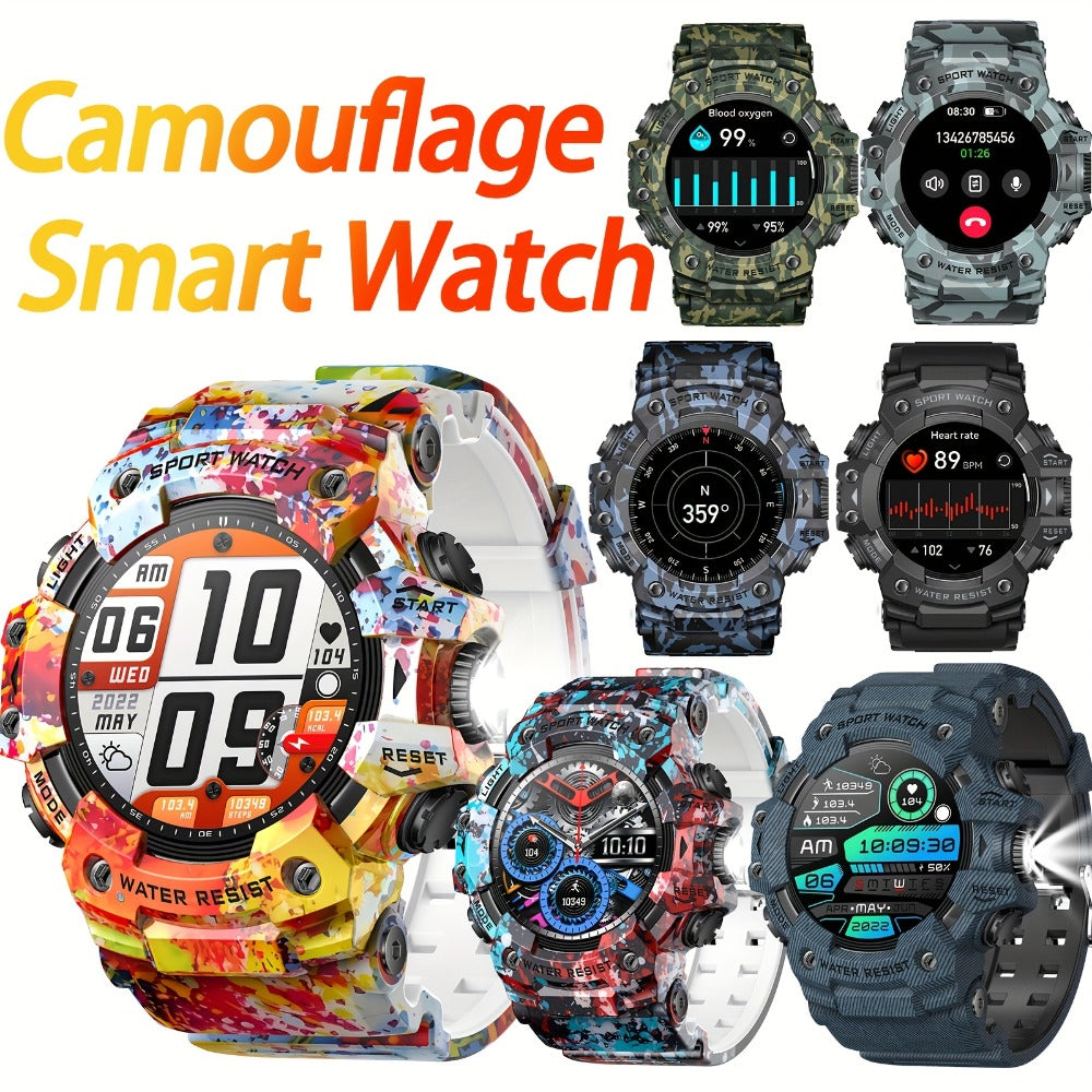 Smartwatch for Men 1.32 Inch Tactical Watch with LED Flashlight, SOS and 100+ Sport Modes in Eleven Colors