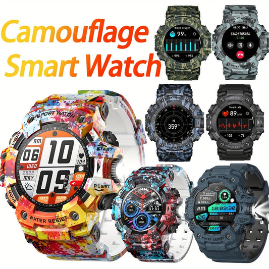 Smartwatch for Men 1.32 Inch Tactical Watch with LED Flashlight, SOS and 100+ Sport Modes in Eleven Colors