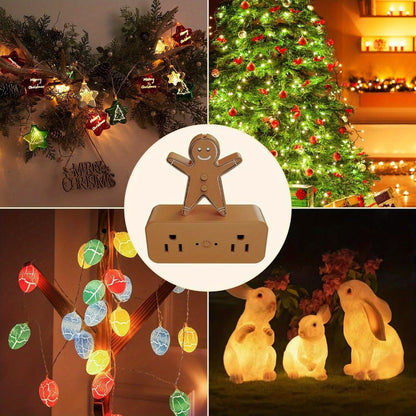 Christmas Tree Remote Control Socket with Built-in Music Function – Wireless 100-Foot Range Outlet Switch for Holiday Lights & Decorations, Gingerbread Design, Easy Plug-In Setup