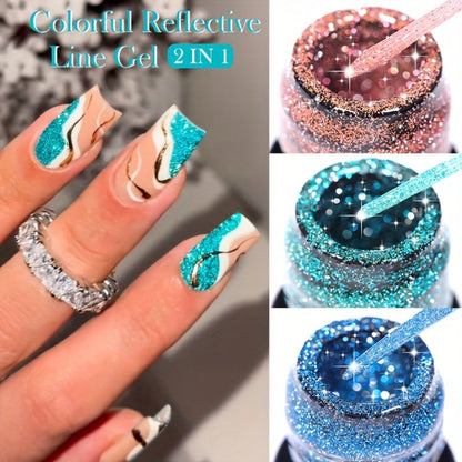 Reflective Liner Nail Art Gel Six-Bottle Set with 5ml CR01 to CR06 Colors and Slim Brushes for Detail Lines