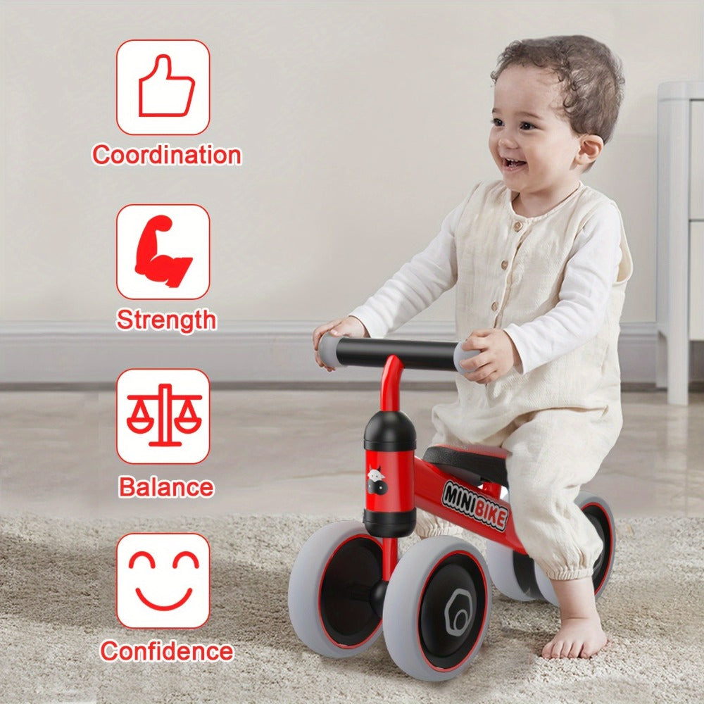 Baby Balance Bike for 1 Year Old Boys Girls No Pedal 4 Wheel Infant Toddler Bicycle Standing to Running Riding Toy First Birthday Gift Pink Red Blue