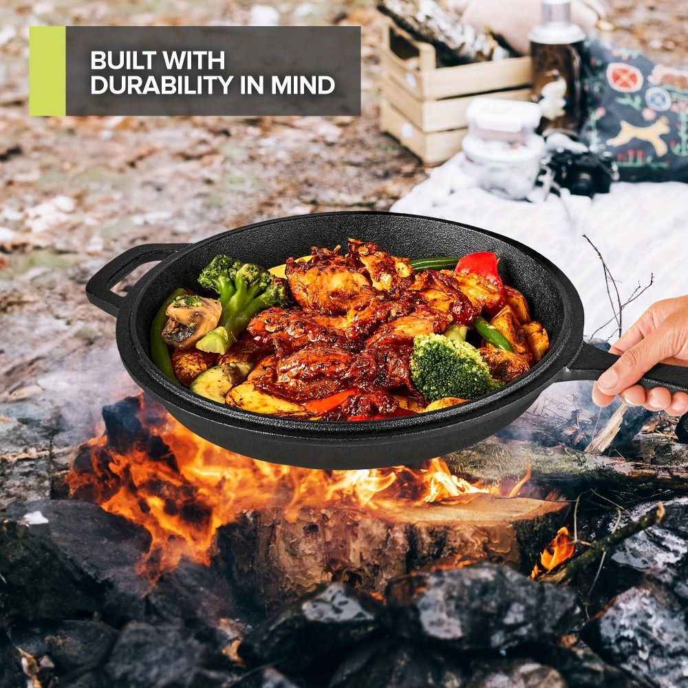 Cast Iron Dutch Oven & Frying Pan Set – Pre-Seasoned 2-in-1 Cookware, Deep Pan + Skillet for Stovetop, Induction, Oven, BBQ & Outdoor Cooking, Multi-Purpose Pots and Pans Set