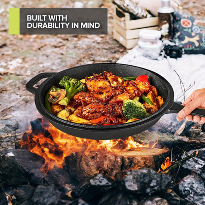 Cast Iron Dutch Oven & Frying Pan Set – Pre-Seasoned 2-in-1 Cookware, Deep Pan + Skillet for Stovetop, Induction, Oven, BBQ & Outdoor Cooking, Multi-Purpose Pots and Pans Set