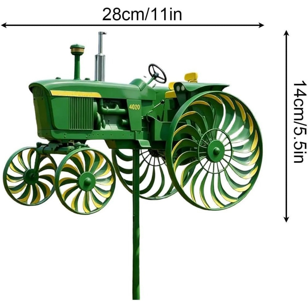 Tractor-Shaped Garden Windmill Stake with Six Rotating Pinwheel Wheels and 28 x 14 cm Topper