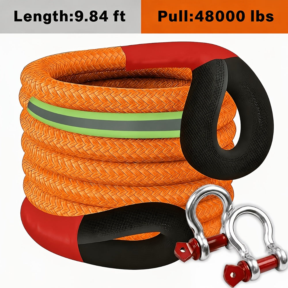Recovery Tow Strap Heavy Duty - Up to 48000 LBS Break Strength, Kinetic Tow Rope with 2 D-Ring Shackles, Reflective Safety Flag & Storage Bag, for Truck Jeep ATV SUV UTV Off Road