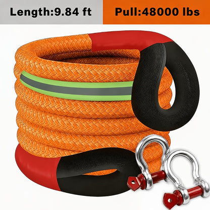 Recovery Tow Strap Heavy Duty - Up to 48000 LBS Break Strength, Kinetic Tow Rope with 2 D-Ring Shackles, Reflective Safety Flag & Storage Bag, for Truck Jeep ATV SUV UTV Off Road