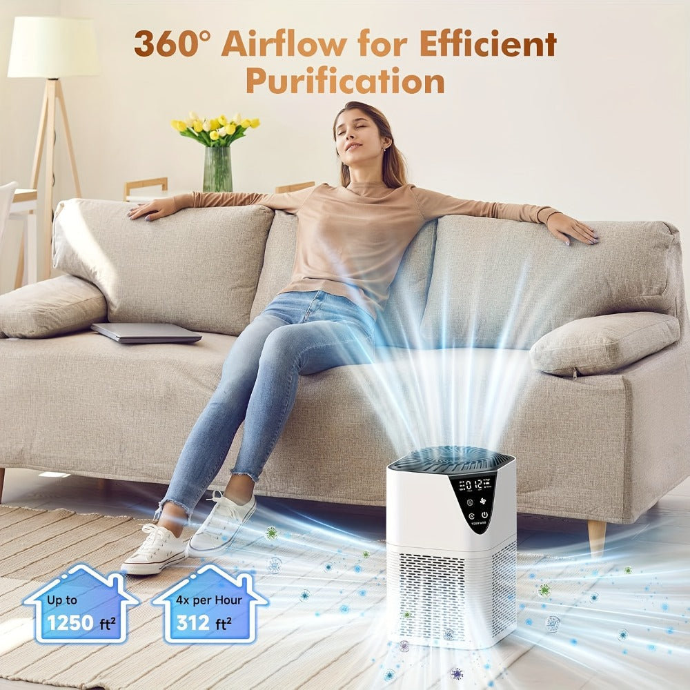 Air Purifier with 3-in-1 True HEPA Filter, 1250 Sq Ft Coverage, Air Sensor and Aroma Function