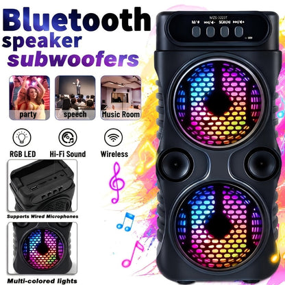 Portable Bluetooth Speaker with Dual 3-Inch Drivers, LED Lights, USB, TF, FM and 3.5mm AUX