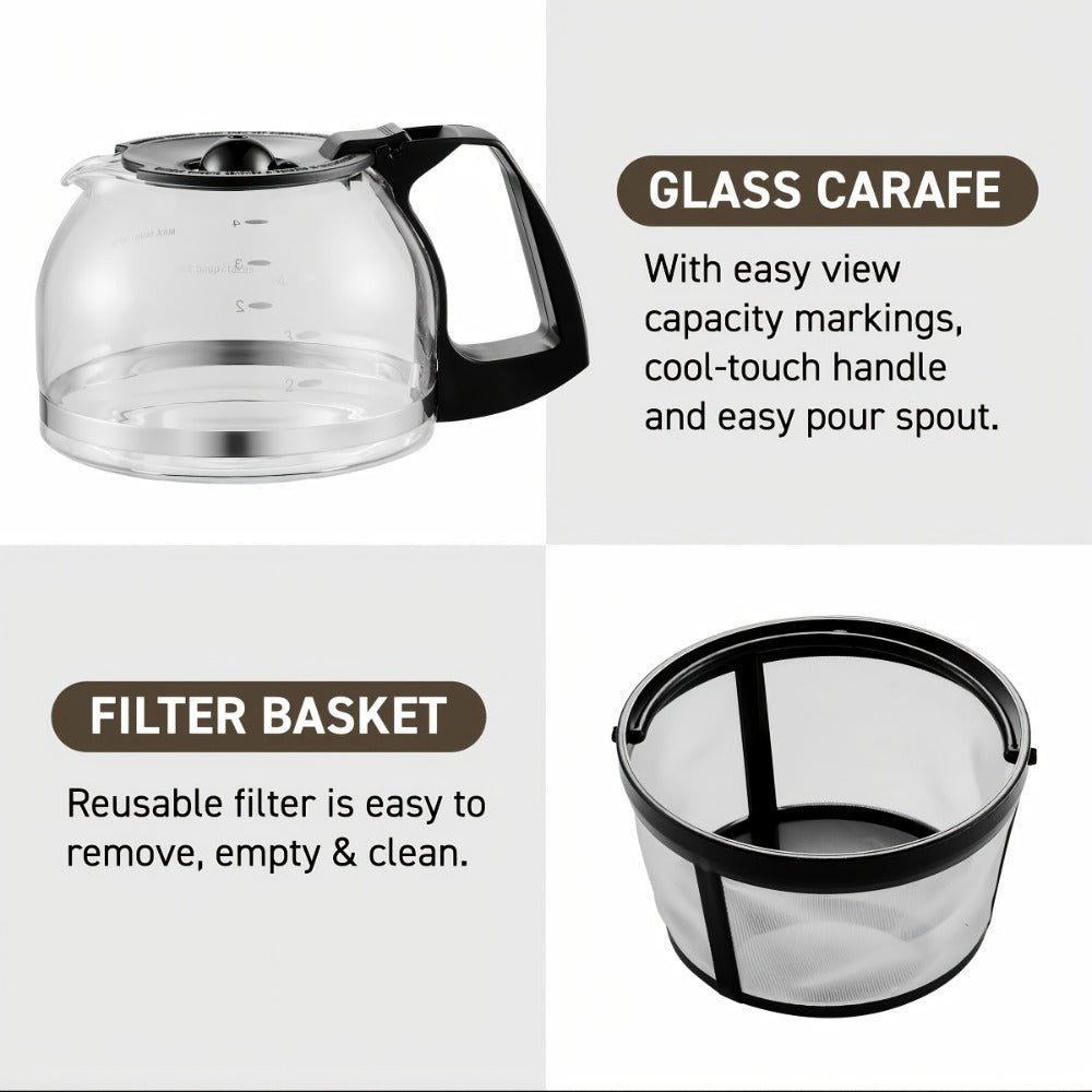 Compact Five-Cup Drip Coffee Maker with 0.75 L Water Tank, Glass Carafe and Reusable Filter