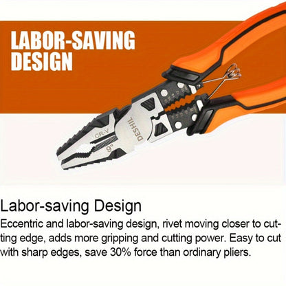 Pliers Set 9-in-1 Multi-Function Industrial Grade, 8.5" Lineman Pliers, 8.5" Long Nose Pliers, 8" Diagonal Side Cutters, CRV Steel TPR Handle Wire Stripper Crimper Cutter for Electrical & Auto Repair