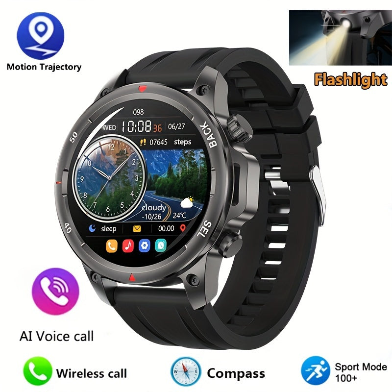GPS NFC Smartwatch for Men – AI Voice Calling, 360×360 HD Screen, Built-in Compass, Motion Trajectory, Heart Rate Sleep Fitness Tracker – Outdoor Sports Watch Black Silver Steel