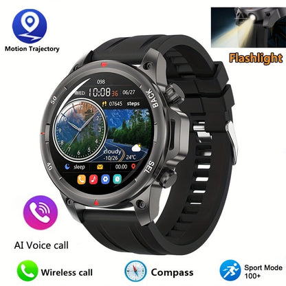 GPS NFC Smartwatch for Men – AI Voice Calling, 360×360 HD Screen, Built-in Compass, Motion Trajectory, Heart Rate Sleep Fitness Tracker – Outdoor Sports Watch Black Silver Steel