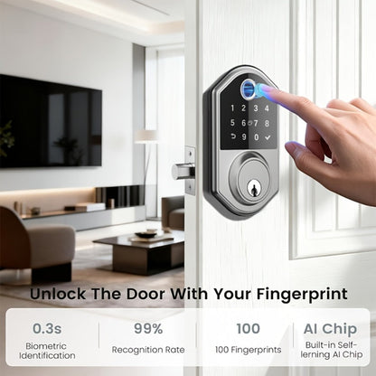 Anti-Peep Keypad Door Lock with Fingerprint & Auto-Lock - Biometric Smart Lock, IC Card Option, Keyless Entry for Home, Bedroom, Office & Apartment, Easy DIY Install, Black & Silver