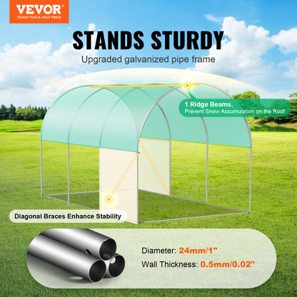 10- to 20-Foot Tunnel Greenhouse with Green Cover, Roll-Up Door and Size-Specific Vent Windows