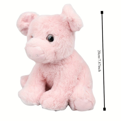 Stuffed Animal Pink Pig with Big Eyes, Curled Tail and Pillow-Style Body for Nursery or Sofa Decor