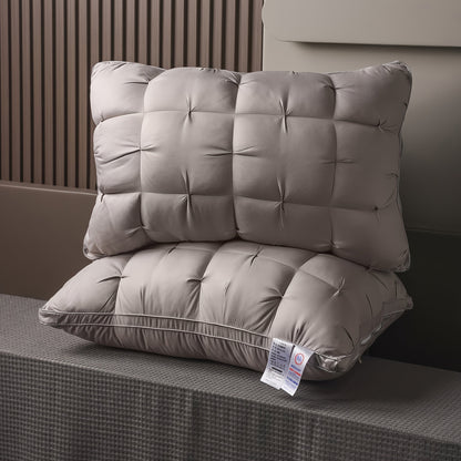 Pillow Set in 2 or 4 Pieces with Quilted Square Profile, Polyester Fill and White or Gray Covers